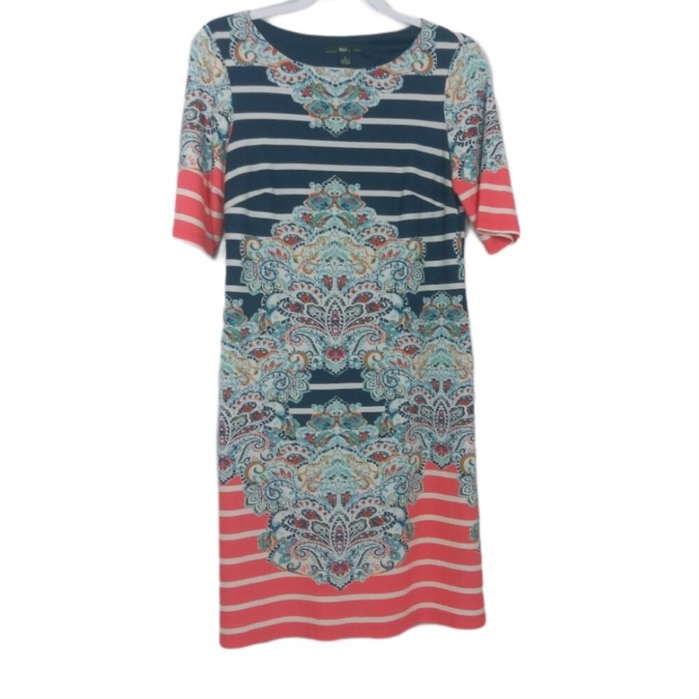 R&K Striped Mirror Print Stripe Artsy Coastal Nautical Stretch Dress Size 6